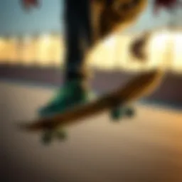 Dynamic skateboarder showcasing Reeboks with green accents in action