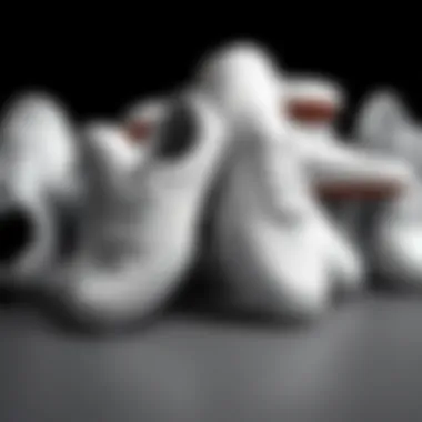 A collection of various all-white Vans models showcased together