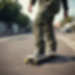 Stylish camo pants worn during a skateboarding session