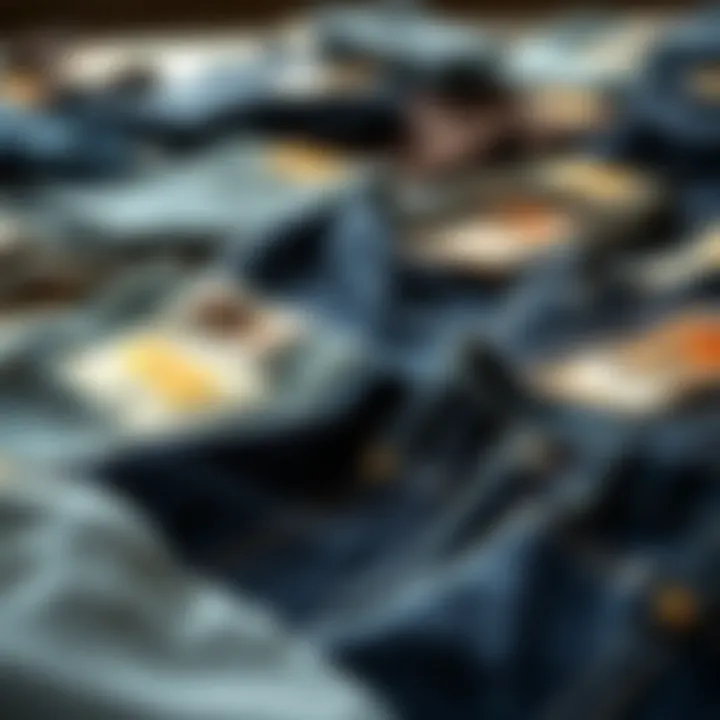 A collection of jeans from various brands laid out