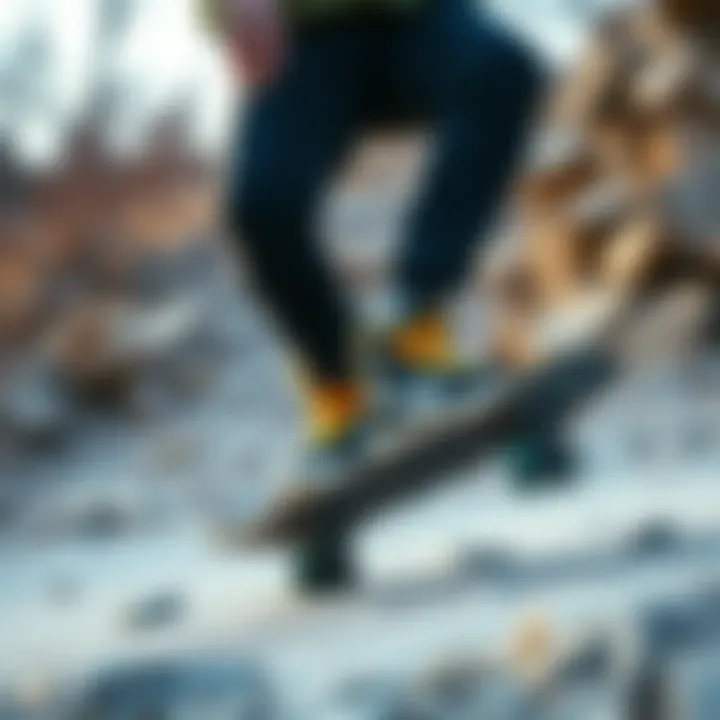 Skateboarder navigating rough terrain in Heelys