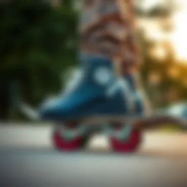 Stylish Heelys paired with skateboard gear