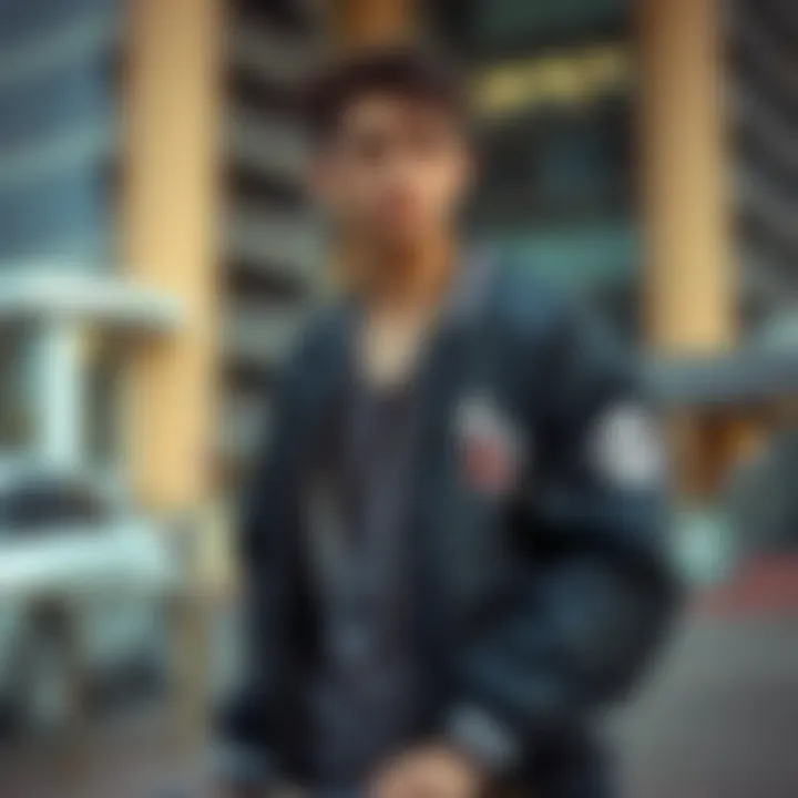 Urban Skater Style Skateboarder wearing a Members Only jacket in an urban setting