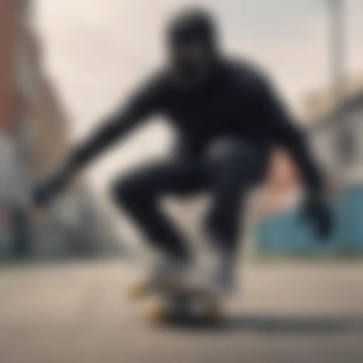 A skateboarder performing a trick while wearing a balaclava