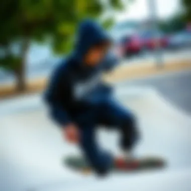 Skater in Action with the Big RVCA Hoodie Skater wearing the Big RVCA Hoodie while performing a trick at a skate park