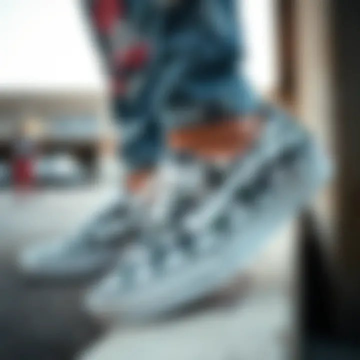 Floral Vans as a Fashion Statement Fashionable streetwear outfit complemented by black and white floral Vans