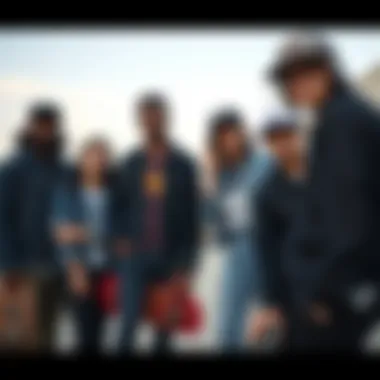 Diverse Styles in Skate Culture A group of skateboarders showcasing their unique styles with black denim jackets