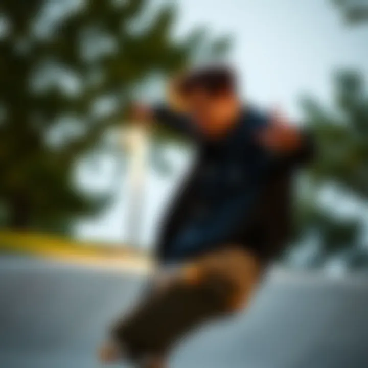 Action Shot in Black Denim A skateboarder performing tricks while wearing a black denim jacket