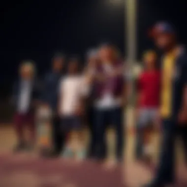 Diversity and Self-Expression in Skate Culture A diverse group of skaters expressing individuality through fashion