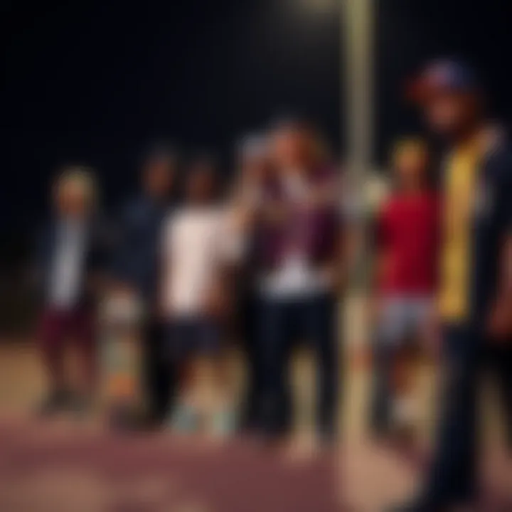 Diversity and Self-Expression in Skate Culture A diverse group of skaters expressing individuality through fashion