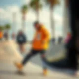 A vibrant skateboarding scene showcasing Black Ethika apparel