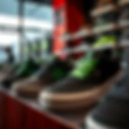 Stylish black and green DC shoes on display