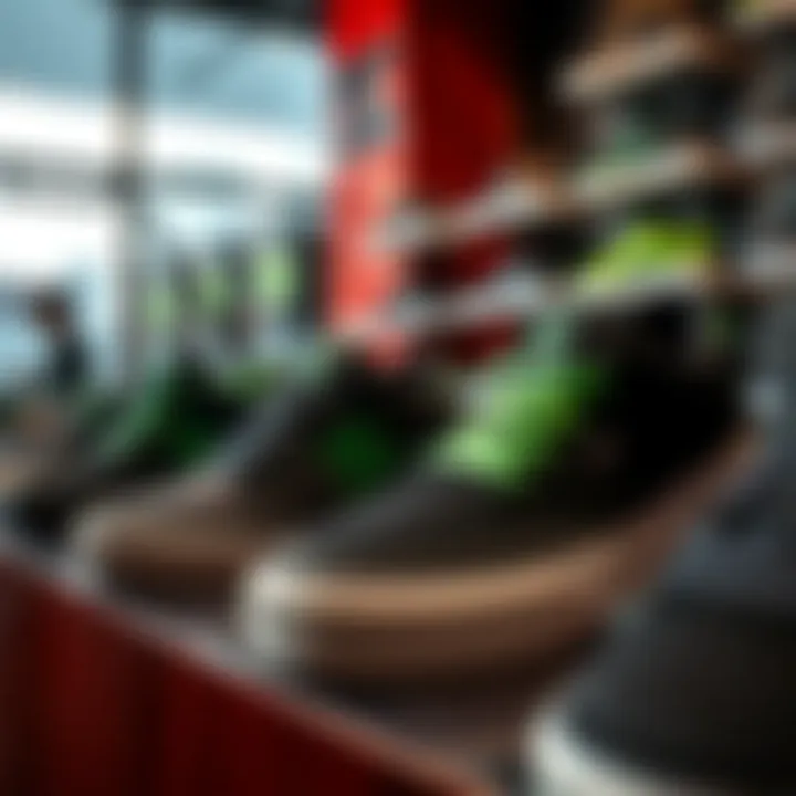 Stylish black and green DC shoes on display