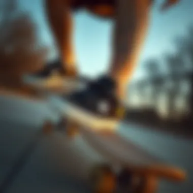 A skateboarder wearing black and green DC shoes in action