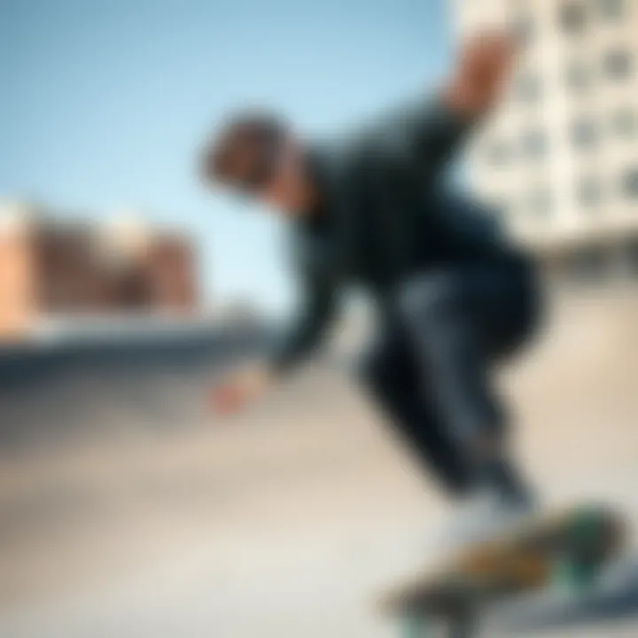 Skateboarder performing tricks while wearing black shades