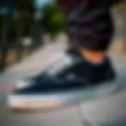 A stylish pair of black Vans showcasing their unique design.