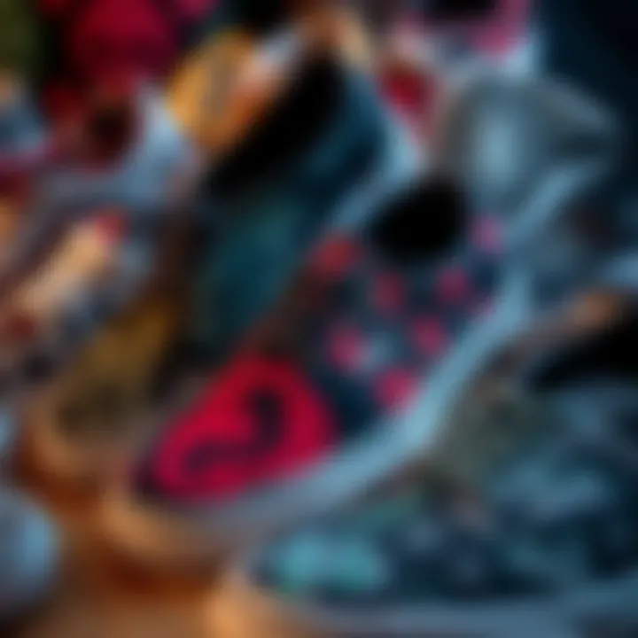 Customization Options for Black Vans A collection of customized black Vans with different patterns.