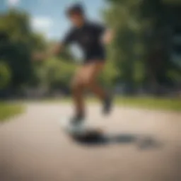 A visually impaired skateboarder executing a trick in a park