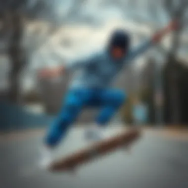 Dynamic Skateboarding Style Dynamic skateboarding in blue camo pants