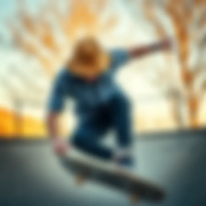 Skateboarder Embracing Bucket Hat Culture A skateboarder wearing a stylish bucket hat while performing tricks at a skate park.