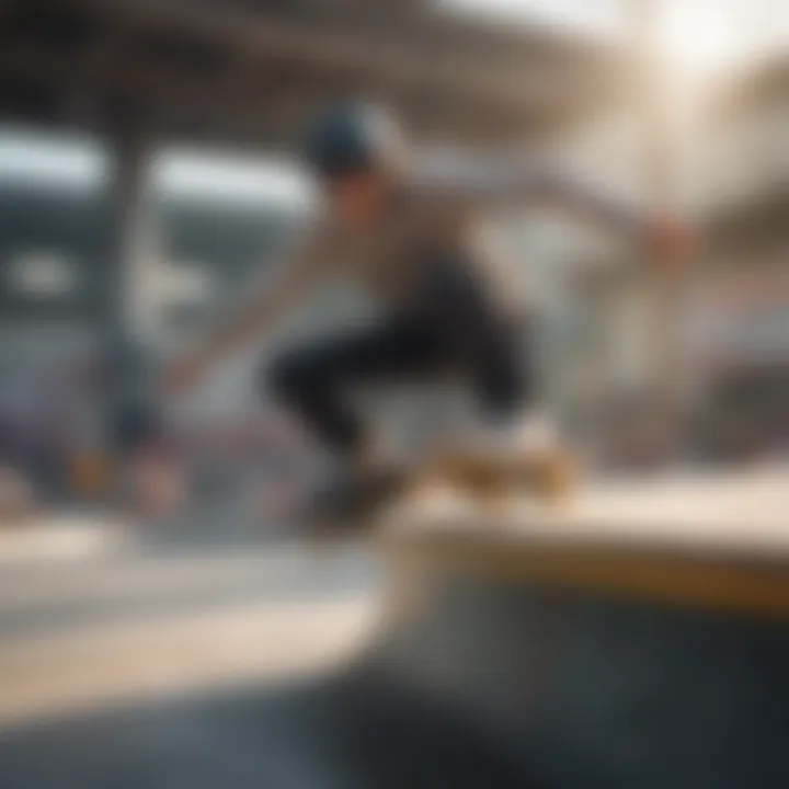 A skater performing a trick, highlighting the importance of quality bearings in skateboarding performance.