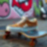 Brown Vans on a skateboard deck