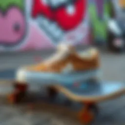 Brown Vans on a skateboard deck