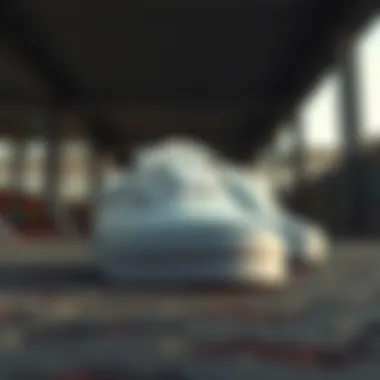 White Vans in an Urban Skatepark Setting White Vans in an urban skatepark setting