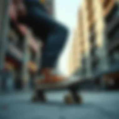 Skateboarder wearing brown low top platform Converse in an urban setting