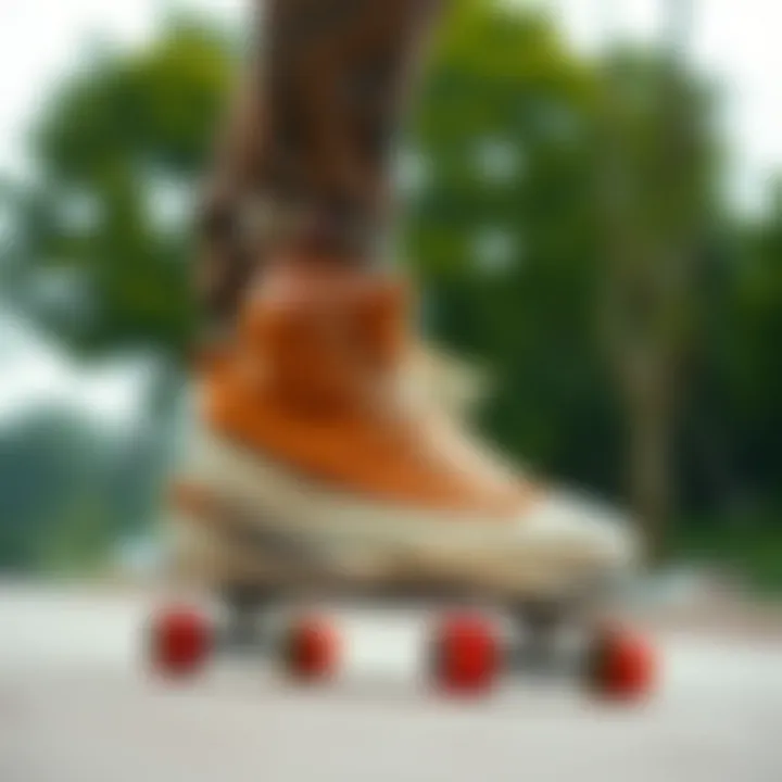 Stylish brown low top platform Converse on a skateboard