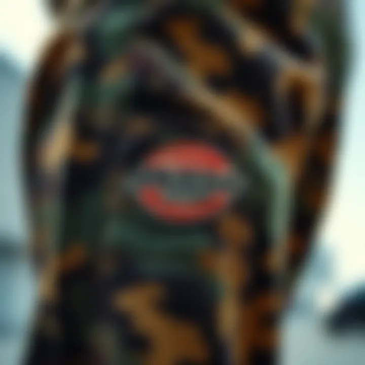 Close-up of camo pattern on Dickies pants