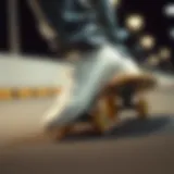 Champion White Sliders in Action Stylish Champion White Sliders on a skateboard