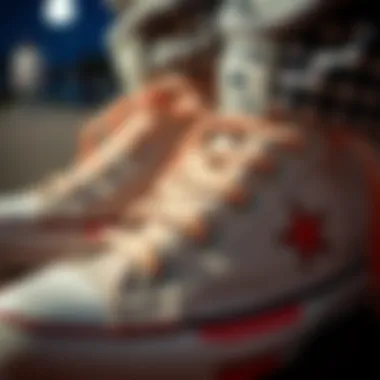 A close-up view of Converse tennis shoes highlighting their unique design elements