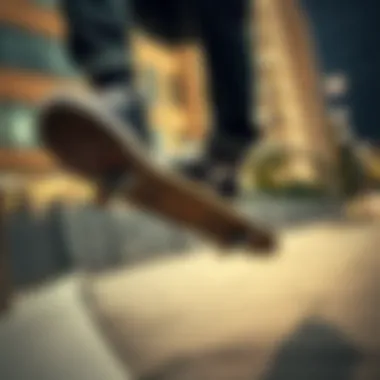 A skateboarder wearing Converse shoes performing a trick in an urban environment