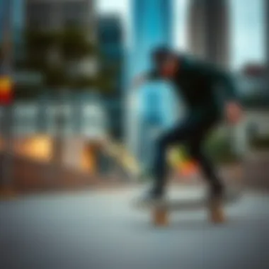 Urban Skateboarding in Flannel Skateboarder wearing dark green flannel in urban setting