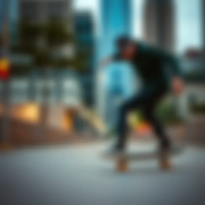 Urban Skateboarding in Flannel Skateboarder wearing dark green flannel in urban setting