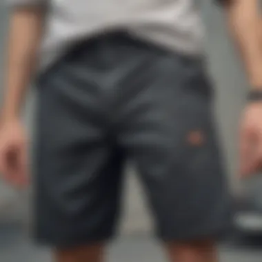 Close-up of Dickies shorts highlighting their durable fabric