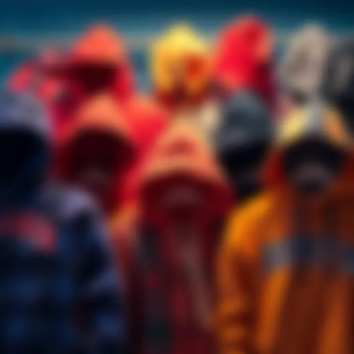 A collection of hoodies displayed in vibrant colors and patterns