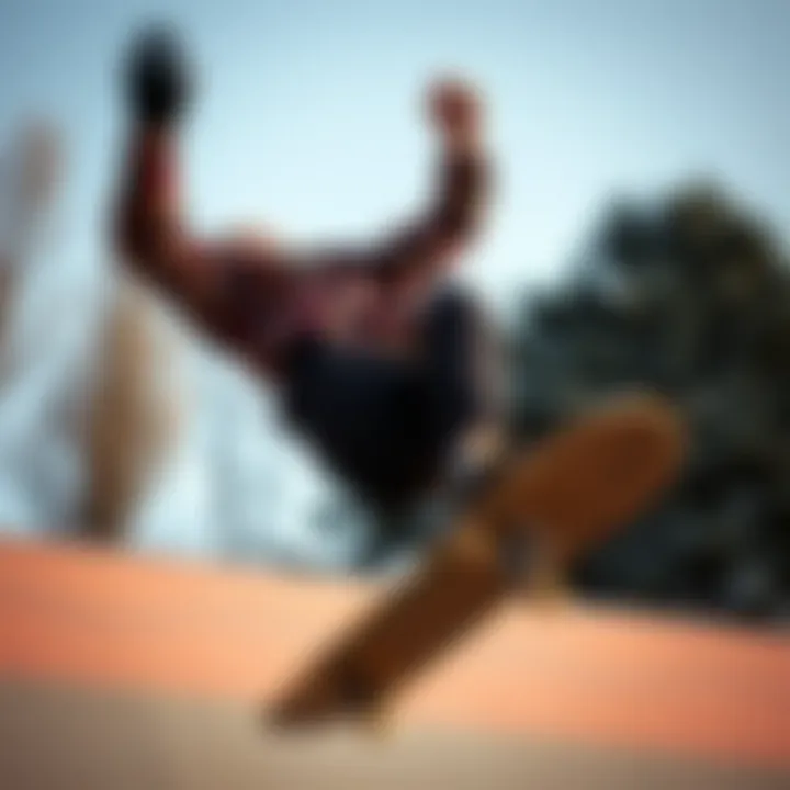 Skateboarder wearing a flannel shirt while performing tricks