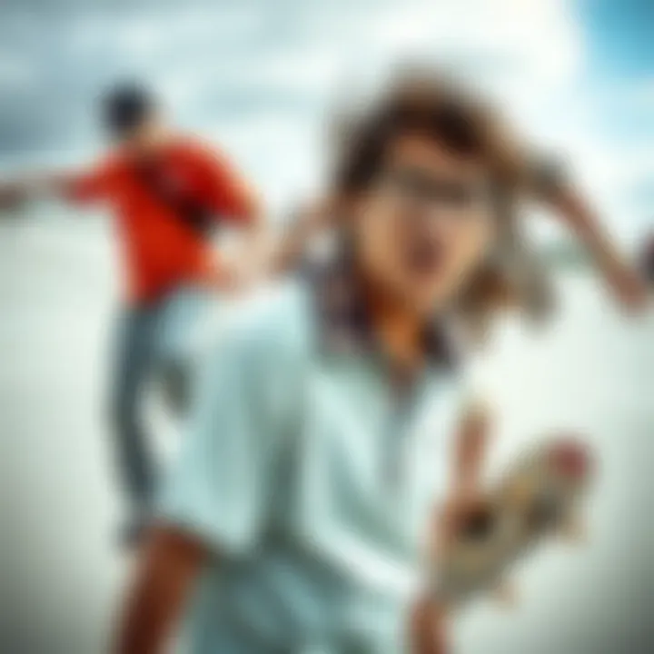 Evolution of Skate Fashion Featuring Flipped Shirt Historical collage of skateboard fashion evolution including flipped shirt