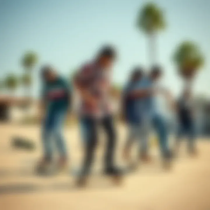 Skateboarders Embracing Flipped Shirt Styles Group of skateboarders demonstrating flipped shirt styles