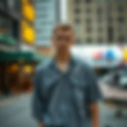 Stylish flipped shirt worn in an urban skate environment