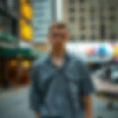 Flipped Shirt in Urban Skate Scene Stylish flipped shirt worn in an urban skate environment