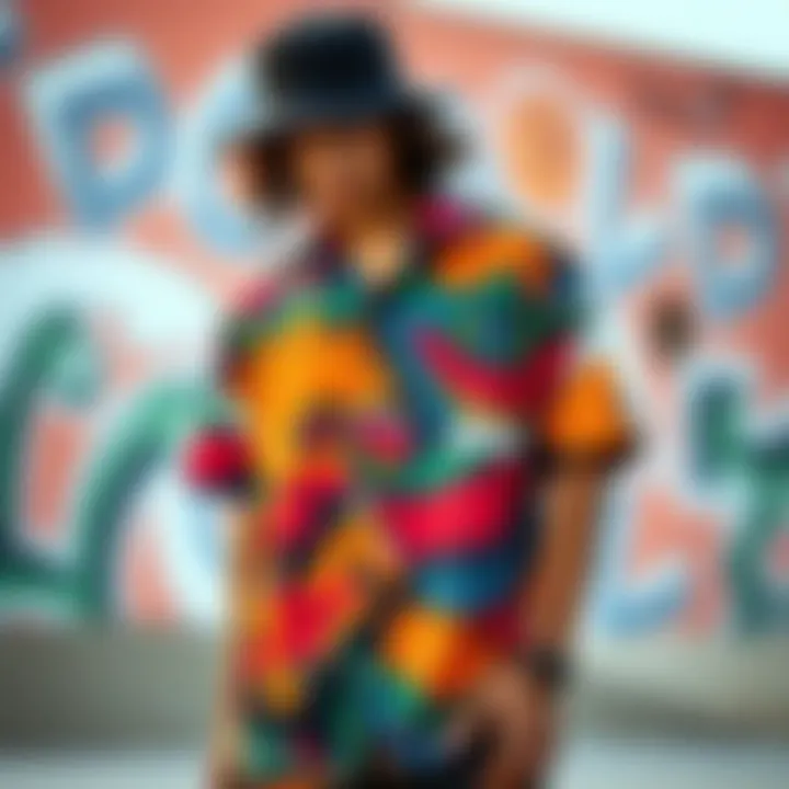 Vibrant graphic design on a short sleeve button-up shirt