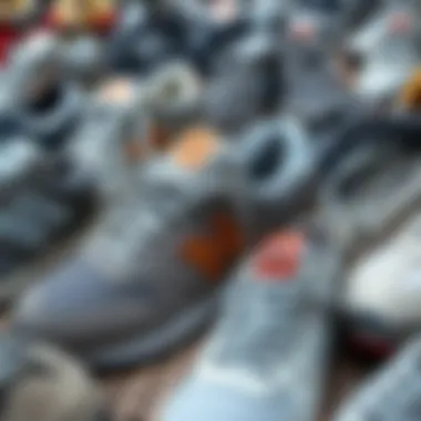 An assortment of gray New Balance shoe models available in the market.