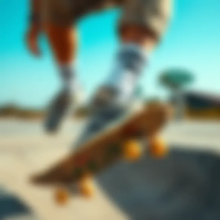 Skater executing a trick wearing grey Adidas skate shoes