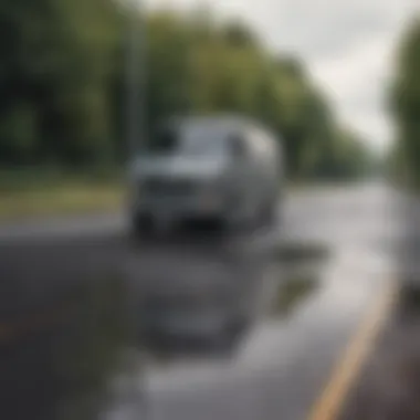 A sleek grey van parked on a scenic road