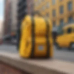 Stylish Herschel yellow backpack against an urban backdrop