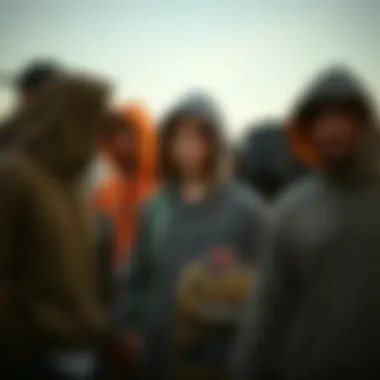 Skateboarders in Hooded Button Down Shirts Group of skateboarders wearing hooded button down shirts