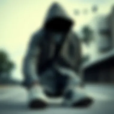 Hooded Button Down Shirt with Skate Shoes A hooded button down shirt styled with skate shoes